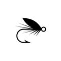 Fishing hook with feather icon. Graphic fly fishing icon or logo Royalty Free Stock Photo