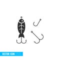 Fishing hook icon in silhouette flat style isolated on white background. Royalty Free Stock Photo