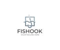 Fishing hook logo template. Fishing gear vector design