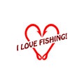 Fishing hook love heart sign icon isolated on white background