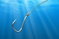 Fishing hook in the sea Royalty Free Stock Photo