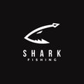 Fishing hook and shark logo icon vector template, shark fishing logo