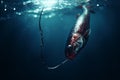 Fishing hook underwater. Generate Ai Royalty Free Stock Photo