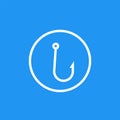 Fishing hook, vector icon on blue Royalty Free Stock Photo