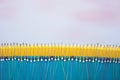 Fishing hooks in a line with colorful strings. Traditional greek fishing method called paragadi, Georgioupolis, Crete.