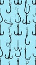 Fishing Hooks Pattern on Blue Background Royalty Free Stock Photo