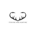 Fishing and hunting illustration with deer horns and fishing