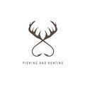 Fishing and hunting illustration with deer horns and fishing