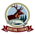 Fishing hunting logo. Deer and fish in a circle. The emblem for the hunting club Royalty Free Stock Photo