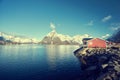 Fishing hut at spring day - Reine, Lofoten islands, Norway Royalty Free Stock Photo