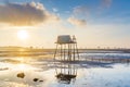 Fishing hut in sunrise on the shore of Vietnam Royalty Free Stock Photo