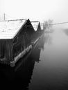 Fishing huts on lake