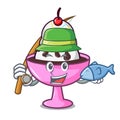 Fishing ice cream sundae mascot cartoon