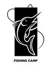 Fishing icon of fish on hook for fisherman club or fishery sea sport adventure logo template. Royalty Free Stock Photo