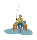 Fisherman with Fishing Rod and Fish Vector Sketch Royalty Free Stock Photo