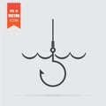 Fishing icon in flat style isolated on grey background Royalty Free Stock Photo
