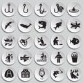 Fishing icon set on plates background for graphic and web design, Modern simple vector sign. Internet concept. Trendy symbol for