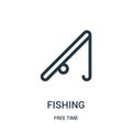 fishing icon vector from free time collection. Thin line fishing outline icon vector illustration. Linear symbol for use on web Royalty Free Stock Photo