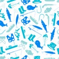 Fishing icons blue and white pattern