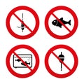 Fishing icons. Fish with fishermen hook symbol Royalty Free Stock Photo