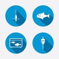 Fishing icons. Fish with fishermen hook symbol