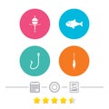 Fishing icons. Fish with fishermen hook symbol. Royalty Free Stock Photo