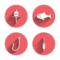 Fishing icons. Fish with fishermen hook symbol Royalty Free Stock Photo