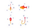 Fishing icons. Fish with fishermen hook symbol. Vector Royalty Free Stock Photo