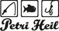 Fishing icons and Petri heil Royalty Free Stock Photo