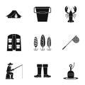 Fishing icons set, simple style Royalty Free Stock Photo