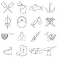 Fishing icons set vector outline Royalty Free Stock Photo