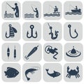 Fishing icons in single color