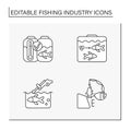 Fishing industry line icons set