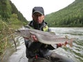 Fishing and kayaking, Irkut river, Sayan mountains, Siberia, Russia, Siberian landscapes