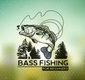 Bass Fishing emblem on blur background. Vector illustration.