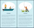 Fishing on Lake or River in Motor Boat Poster Royalty Free Stock Photo