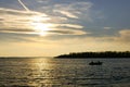 Fishing On Lake With Scenic Sunset Royalty Free Stock Photo