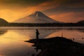 fishing at Lake Shoji and Fujisan Royalty Free Stock Photo