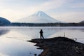 Fishing at Lake Shoji with Mt. Fuji Royalty Free Stock Photo