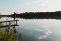 Fishing on the lake at sunset. Fishing background Royalty Free Stock Photo