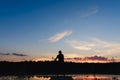 Fishing on the lake at sunset. Fishing background Royalty Free Stock Photo