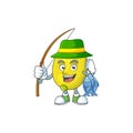 Fishing lemon cartoon character on white background