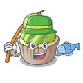 Fishing lemon cupcake mascot cartoon