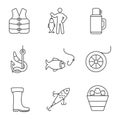 Fishing linear icons set