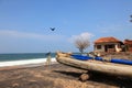 Fishing log boat docked on a beach