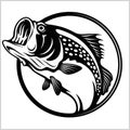 Fishing logo. Bass fish club emblem. Fishing theme vector illustration. Isolated on white. Royalty Free Stock Photo