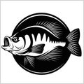 Fishing logo. Bass fish club emblem. Fishing theme vector illustration. Isolated on white. Royalty Free Stock Photo