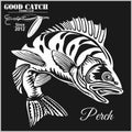 Fishing logo. Bass fish club emblem. Fishing theme vector illustration. Isolated on black. Royalty Free Stock Photo