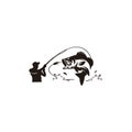 Fishing logo, Black and white illustration of a fish hunting for bait, Trout fishing Royalty Free Stock Photo