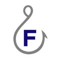 Fishing Logo On Letter F Sign, Fishing Hook Logo Template Royalty Free Stock Photo